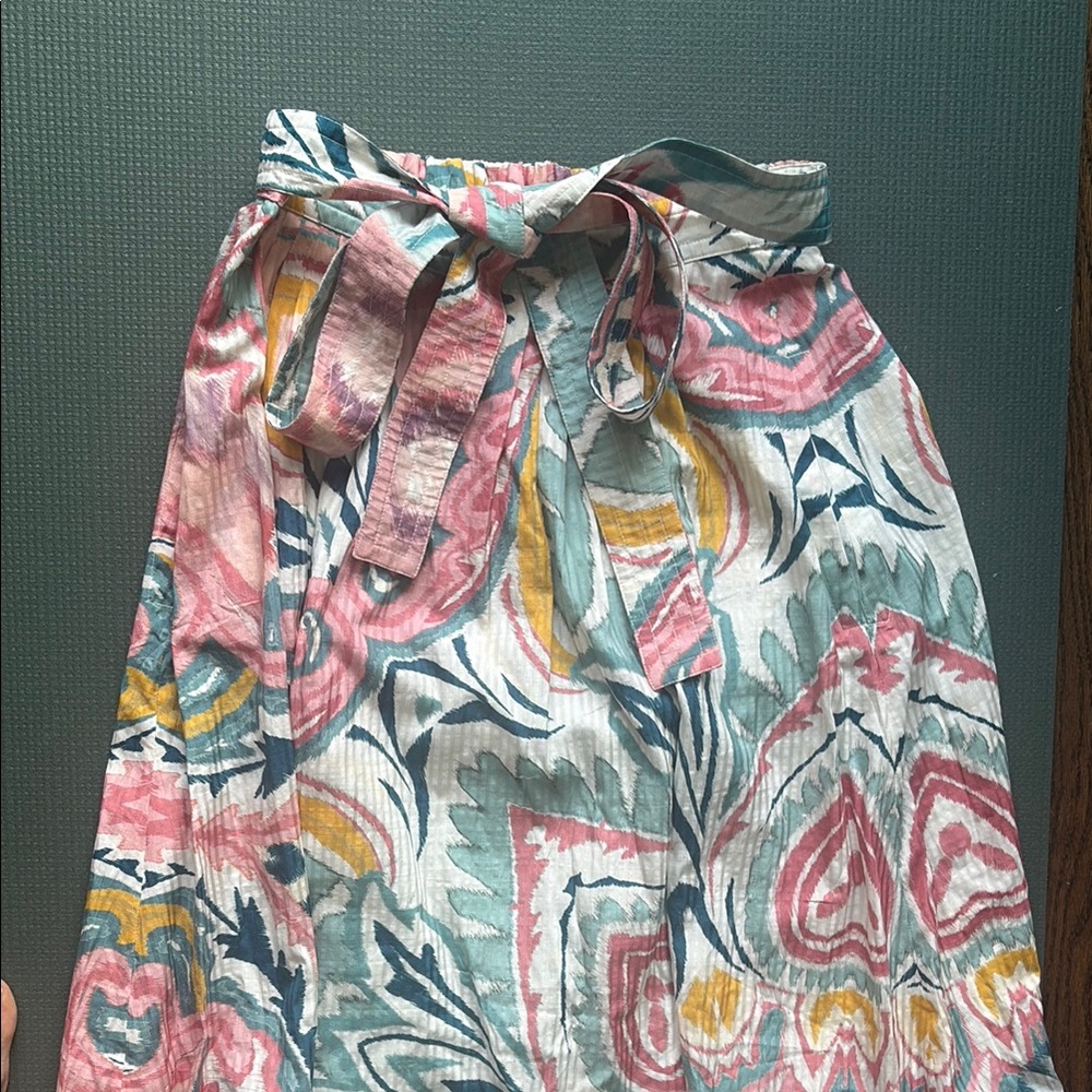 Etro Pink and Blue Midi Skirt with Tie Front